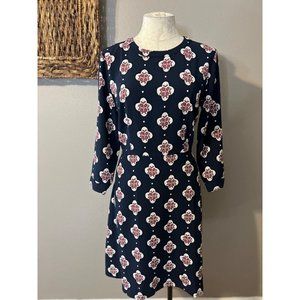 LOFT Dress Blue Rust Ivory 10 Long Sleeve Career Church Washable